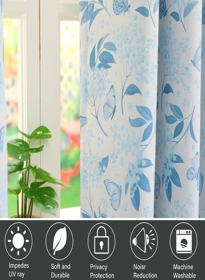RLoncomix Blue Blackout Curtains for Bedroom Living Room 84 Inches Long Flower and Butterflies Printed Window Treatments French Country Grommet Window Drapes Set 2 Panels - Image 5